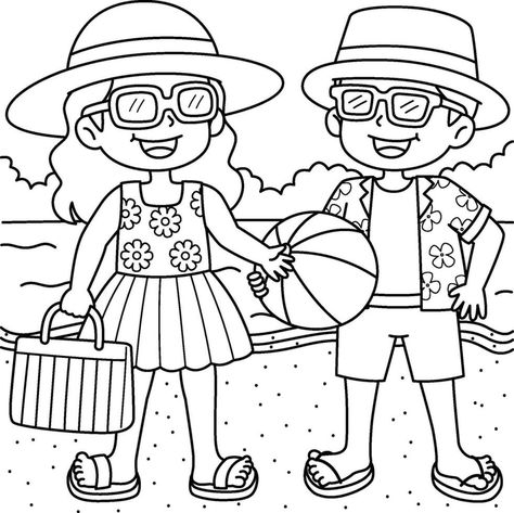 Children in a Summer Outfit Coloring Page for Kids Summer Colouring Page, Clothes Outline, Graphic Design Interview, Tourist Outfit, Unique Coloring Pages, Art Outfit, Summer Coloring Pages, Easy Coloring, Detailed Coloring Pages