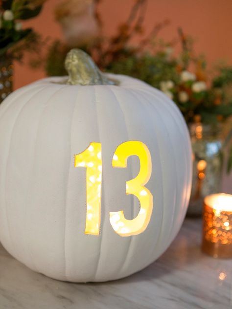 Pumpkin Table Numbers, Table Numbers Diy, Rehearsal Dinner Themes, Wedding Diys, Diy Table Numbers, Fall Wedding Tables, Fall Wedding Diy, Pumpkin Wedding, Wedding October