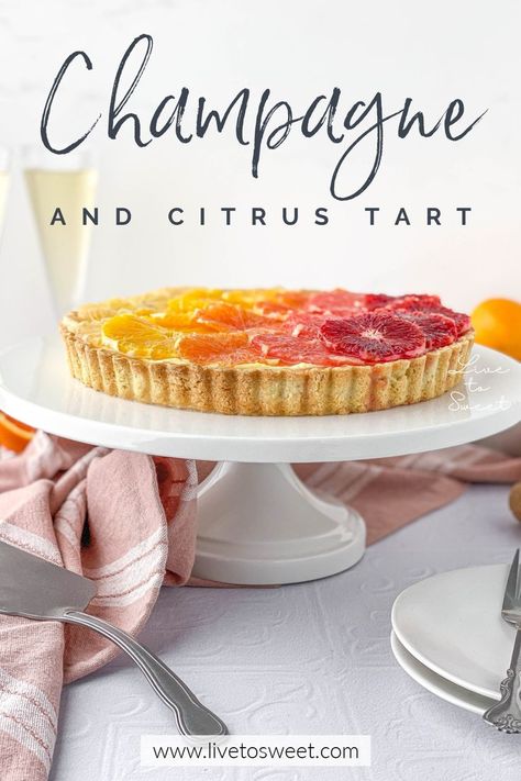 This Champagne Citrus Tart is filled with champagne pastry cream and topped with a rainbow of champagne-glazed citrus! It's a mimosa in dessert form! Winter Pastry, Champagne Dessert Recipes, Champagne Desserts, Easter Dessert Bars, Champagne Recipes, Citrus Tart, Easy Tart Recipes, Wisteria Wedding, Spring Recipes Dessert