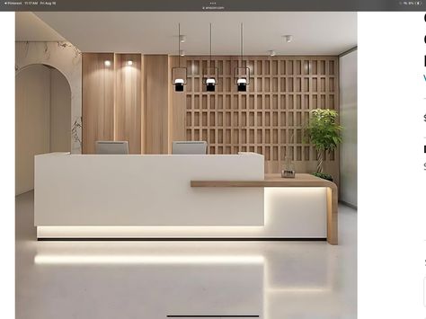 Japandi Reception, Reception Desk Design Entrance, Office Reception Counter Design, Clinic Reception Design, Office Reception Counters, Reception Counter Design, Laminate Reception Desk, Medical Office Interior, Hospital Reception