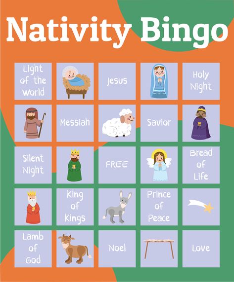 Printable Nativity Bingo Cards Nativity Bingo Printable Free, Nativity Bingo, 3rd Grade Games, Kids Church Christmas, Bingo Printable Free, Printable Christmas Bingo Cards, Printable Nativity, Christmas Bingo Printable, Story Of Christmas