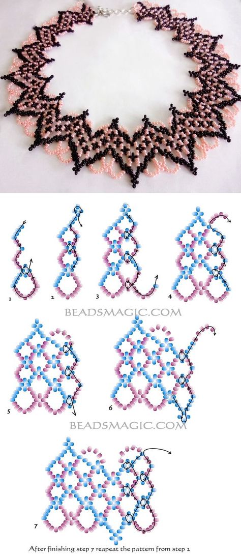 Free pattern for beautiful beaded necklace Selene 11/0 2 szín Diy Necklace Patterns, Diy Jewelry To Sell, Beautiful Beaded Necklaces, Beaded Necklace Patterns, Beading Netting, Motifs Perler, Beading Patterns Free, Seed Bead Patterns, Bead Weaving Patterns