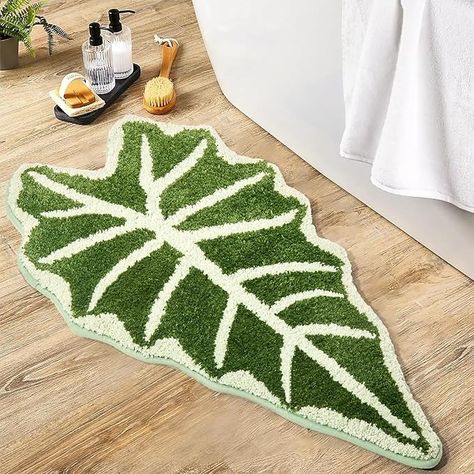 Amazon.com: DyeFury Green Leaf Bathroom Rugs-Tropical Leaves Shaped Bath Mat for Cute Bathroom Decor Alocasia Polly Plant Monstera Rug for Boho Bedroom Washable Sage Green Shower Mat 20''x35.5'' : Home & Kitchen Jungle Bathroom, Alocasia Polly, Statement Rug, Green Details, Non Slip Flooring, Plush Rug, Shower Mat, Green Bathroom, Carpet Decoration