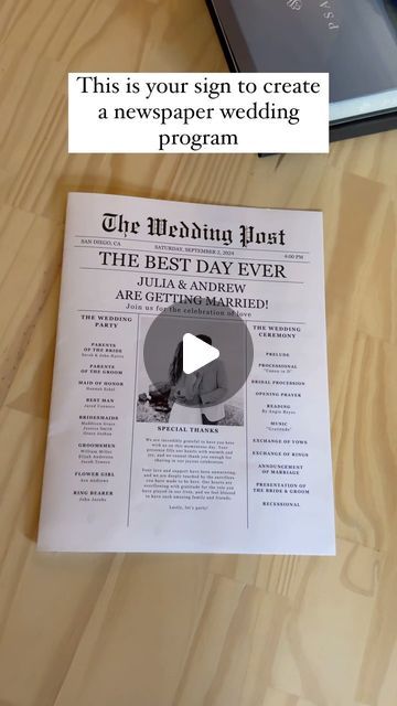 AJ’s Digital Studio on Instagram: "Canva newspaper wedding program is available!
.
.
.
#wedding #weddingdiy #weddinginspiration #weddingideas #weddingnewspaper #weddingprogram #weddingstationary #canva #weddingdecor" Newspaper Program Wedding, Newspaper Wedding, Newspaper Wedding Programs, Newspaper Program, Program Wedding, Wedding Newspaper, Instagram Canva, Wedding Program, Wedding Stationary