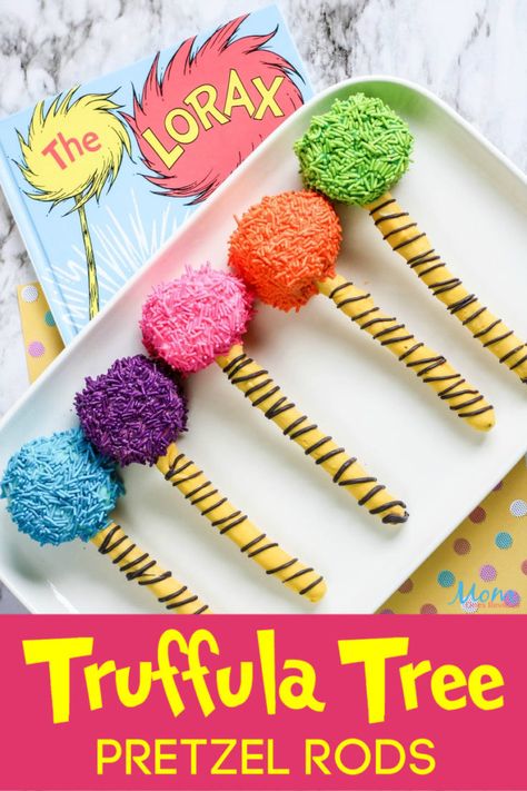 Pretzel Rods Recipe, Dr Seuss Treats, Dr Seuss Cupcakes, Dr Seuss Snacks, Doctor Suess Birthday, Truffula Tree, Kids Gratitude Journal, Gratitude Journal For Kids, Dr Seuss Activities