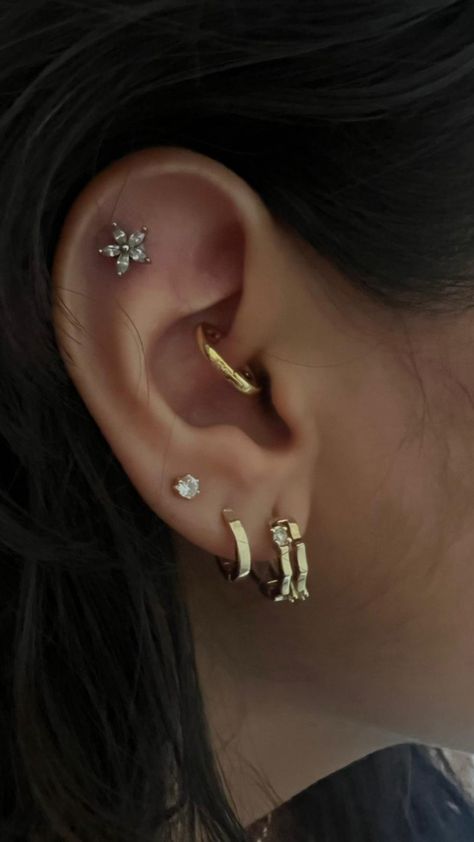 daith, helix and three lobe piercings Three Lobe Piercings, 3 Lobe Piercings, Lobe Piercings, Lobe Piercing, Helix Piercing, Helix, Piercings