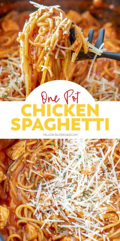 One Pot Chicken Spaghetti Chicken Spaghetti Red Sauce, One Pot Chicken Spaghetti, Chicken Tomato Sauce, Chicken With Spaghetti Sauce, Pasta Tomato Sauce, Spaghetti Tomato Sauce, Creamy Cheesy Pasta, Easy Chicken Spaghetti, Crockpot Chicken Spaghetti