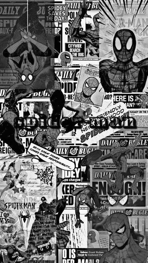 Newspaper Wallpaper, Spider Man Wallpaper, Black And White Spider, Black Spiderman, Marvel Comic Universe, Spiderman Comic, Black Wallpaper, Marvel Universe, Cute Black