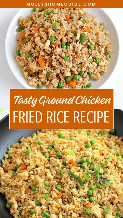 Looking for a quick and delicious meal idea? Try our easy recipe for ground chicken fried rice! This dish is packed with flavor and comes together in no time. You'll love the combination of tender ground chicken, fluffy rice, crisp veggies, and savory soy sauce. It's a perfect way to switch up your weeknight dinner routine or meal prep for lunches throughout the week. Give it a try today! Ground Chicken Butter Chicken, Ground Chicken And Veggies Recipes, Ground Chicken Stir Fry Recipes, Ground Chicken Low Carb Recipes, Ground Chicken Meal Prep Recipes, Dinner Ideas With Ground Chicken, Ground Chicken Fried Rice, Ground Chicken Recipes Healthy Low Carb, What To Make With Ground Chicken