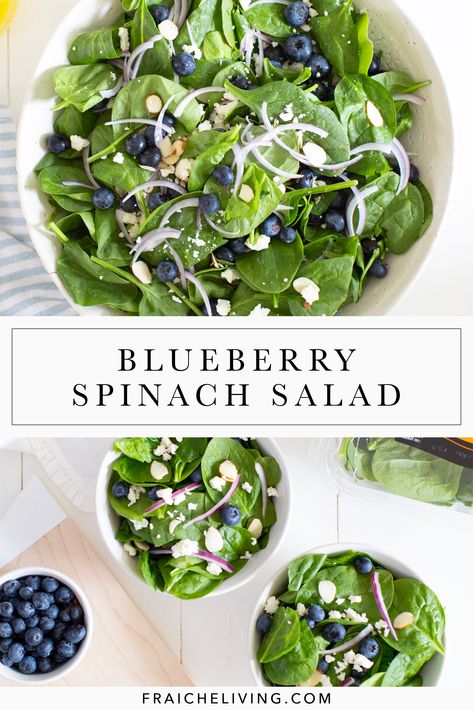 Spinach Blueberry Salad Recipes, Spinach And Blueberry Salad, Spinach Salad With Blueberries, Spinach Blueberry Salad, Baby Spinach Salad, Blueberry Spinach Salad, Blueberry Salad Recipes, Baby Spinach Salads, Simple Spinach Salad