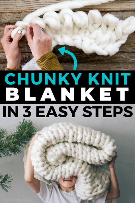 Arm Knitting Blanket Diy, Diy Chunky Knit Blanket, Chunky Blanket Diy, Chunky Yarn Blanket, Finger Knitting Projects, Diy Knit Blanket, Diy Blanket, Hand Crocheted Blanket, Knitting Blanket