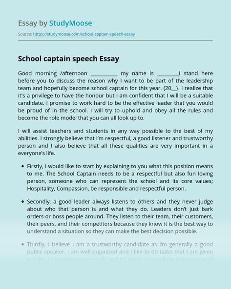 School captain speech Free Essay Example Inspirational Speech For Students, Student Council Speech Examples, School Captain, Student Council Speech, Student Council Campaign, Essay Writing Examples, College Essay Examples, Writing Editing, Inspirational Speeches