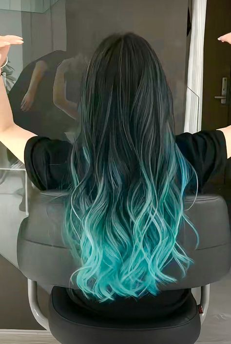 Types Of Hair Lengths, Muichiro Inspired Hair, Bottom Half Dyed Hair Blue, Cute Died Hairstyles, Blue Underside Hair, Fashion Colour Hair, Black To Teal Hair, Cute Hair Ideas For Prom, Blue To Green Hair