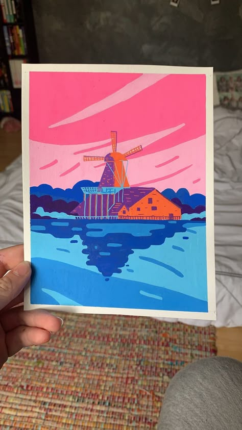 Posca Landscape, Color Markers Art, Paint Swatch Art, Posca Marker, Posca Art, Gouache Art, Art Painting Gallery, Arte Sketchbook, Paint Marker