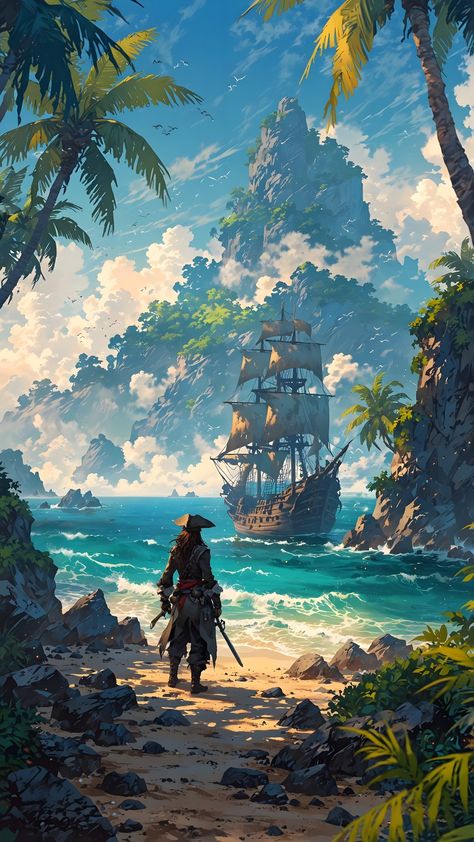 Jack Sparrow Wallpaper, Pirate Pictures, Pirates Illustration, Pirate Ship Art, Iphone Wallpapers Hd, Pirate Island, Pirate Bay, Building Inspiration, Wallpapers Ipad