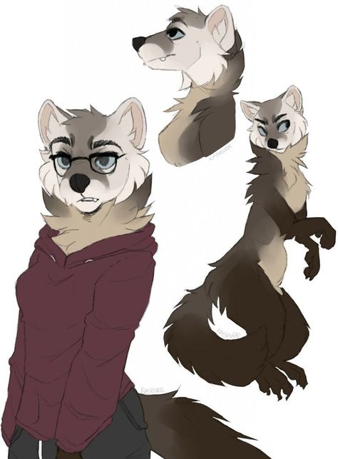 Ferret Fursona Art, Ferret Character Design, Ferret Fursuit, Ferret Oc, Ferret Fursona, Fur Drawing, Anthro Art, Caught On Camera, Man Down