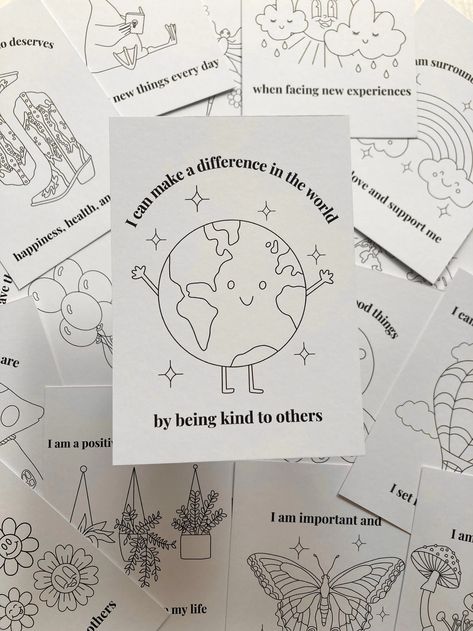 Affirmation Cards Kids Colouring Card Daily Affirmation Print - Etsy UK Drawn Cards, Stocking Stuffers For Boys, Homeschool Activity, Kids Colouring, Mindfulness Colouring, Stocking Stuffers For Girls, Hand Drawn Cards, Classroom Display, Affirmations For Kids