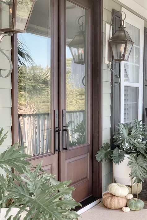 The Coastal Oak - Lifestyle + Decor Blog Front Doors Beach House, Replace Front Door With Sidelights, Jeld Wen Doors Exterior Front Entry, Lowe’s Front Doors, Narrow Double Front Doors, Single To Double Front Door, Jeld Wen Doors Exterior, Double Front Doors With Transom, Single Door To Double Door Entry