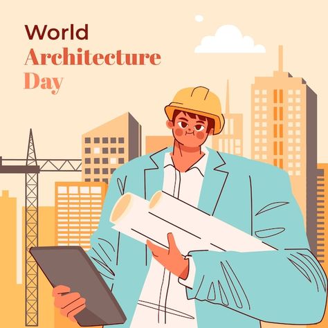 World Architecture Day, Architecture Day, Engineers Day, Flat World, World Architecture, Illustration Flat, Day Illustration, Flat Illustration, Vector Illustrations