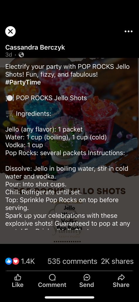 Shot Cups, Jello Shots, Pop Rocks, Party Time, Vodka, Sprinkles, Cold Water, Yummy Food, Drinks