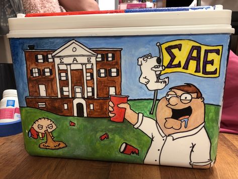 Family Guy Frat Cooler, Sae Formal Cooler Ideas, Sae Formal Cooler, Unc Frat Cooler, Frat Coolers Nola, Sae Frat Cooler, Frat Sweetheart, Nola Frat Cooler, Frat Cooler Painting