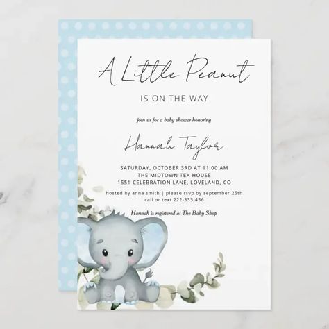 Elephant Boy Baby Shower Invitation Peanut Baby Shower, Elephant Baby Shower Boy, Blue Baby Shower Invitations, Elephant Baby Shower Theme, Elephant Baby Shower Invitations, Pink Baby Shower Invitations, Elephant Theme, Unique Baby Shower Gifts, Blue Baby Shower