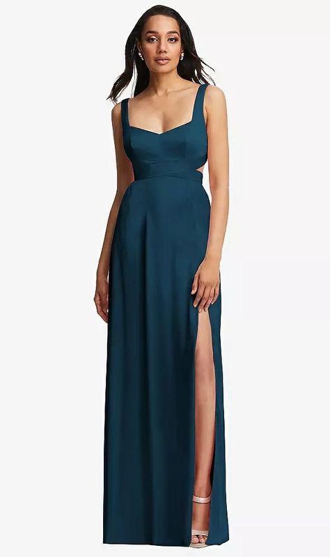 Size: 6 Color: Atlantic Blue Fabric: Whisper Satin Cutout Maxi Dress, Maxi Bridesmaid Dresses, Full Skirts, Open Neck, Satin Maxi, Satin Maxi Dress, Circle Skirt, Custom Dresses, Wide Straps