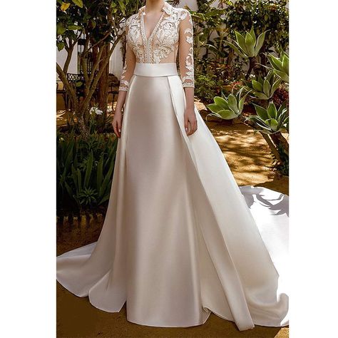 Satin Detachable Wedding Skirt, Wedding Dresses With Detachable Skirt, Formal Wedding Dresses, Bridal Skirt, Wedding Dresses A Line, Satin Bridal Gowns, Purple Palette, Detachable Skirt, Cheap Wedding Dresses Online