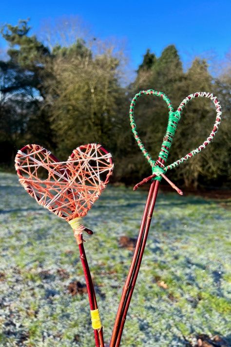 Make a heart-shaped stick wand - Mud & Bloom Nature Wands For Kids, Stick Wands, Forest Schools, Heart Wand, Nature Crafts Kids, Preschool Valentine, Forest School Activities, Wooden Wand, Forest Camp