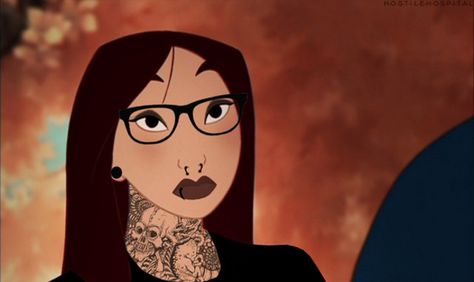 Disney Princesses get a Punk Rock Makeover! — GeekTyrant Disney Punk Edits, Disney Tattoos Unique, Punk Disney Characters, Hipster Princess, Emo Disney, Punk Disney Princess, Hipster Disney, Rad Tattoos, Goth Disney Princesses