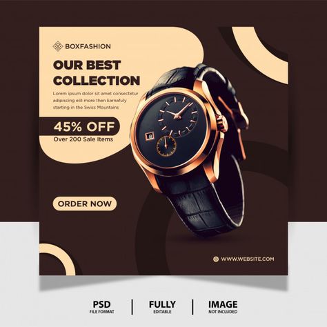 Product Social Media Post, Watch Poster, Banner Design Inspiration, Social Media Advertising Design, Social Media Poster, Social Media Design Inspiration, Banner Template Design, Chocolate Color, Social Media Banner