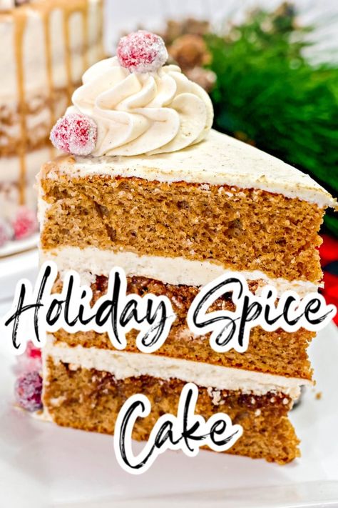 This Holiday Spice Cake Recipe is made with three layers of moist, dense spiced cake and cinnamon cream cheese frosting. It is the perfect layered holiday cake to serve to a crowd. #holidayspicecake #spicecake #christmascake #homemadecake #spicedcake Christmas Spice Cake, Holiday Cake Recipes, Spice Cake Recipe, Spiced Cake, Spice Cake Recipes, Cinnamon Cream Cheese, Holiday Cake, Wilton Cake Decorating, Christmas Spices