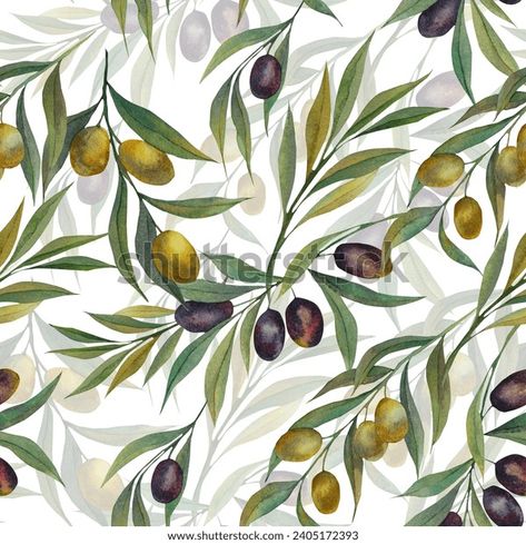 Seamless Patterns Watercolor Olives Background Olive Stock Illustration 2405172393 | Shutterstock Greenery Arrangements, Olive Branches, Illustration Botanique, How To Make Stickers, Watercolor Images, Watercolor Drawing, Olive Branch, Design Diy, Watercolor Pattern