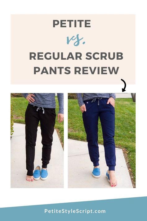 FIGS Scrubs Review Petite Length pants versus Regular length pants Zamora Jogger pants review by Petite Style Script. FIGS Salta Underscrub longsleeve tee review. Scrubs Pharmacists, Physician, Doctor, Surgeon review via @PStyleScript Figs Scrubs Outfit Joggers, Scrub Jogger Outfit, Jogger Scrubs Outfit, Fig Scrubs Women, Figs Scrubs Outfit, Scrub Pants Outfit, Jogger Scrubs, Jogger Pants Style, Scrub Style