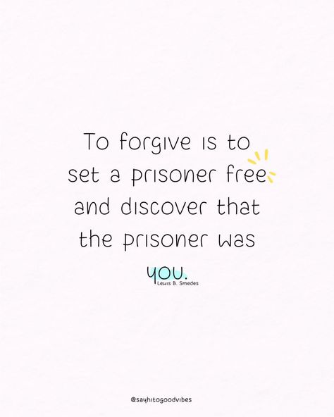 Forgiveness liberates you from the chains of resentment. In letting go, you find freedom within yourself. 🔓💖 📘 Quote from "Forgive and Forget: Healing the Hurts We Don’t Deserve" by Lewis B. Smedes. #Forgiveness #LettingGo #PersonalGrowth #Inspiration #Healing #Freedom #PositiveThinking #EmotionalWellBeing #SelfLove #Peace #Empowerment Forgiving Yourself Quotes, Self Forgiveness Quotes, Forgive Quotes, Forgive And Forget Quotes, Resentment Quotes, Quotes About Forgiveness, Forgive Yourself Quotes, Inspired Action, Forgotten Quotes