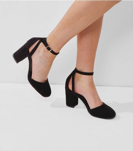 Wide Fit Black Suedette Ankle Strap Heels | New Look Clear Strap Heels, Dr Shoes, Shoes Heels Classy, Fashion Shoes Sandals, Shoe Gallery, Pretty Shoes, Ankle Strap Heels, Dream Shoes, Mary Jane Shoes