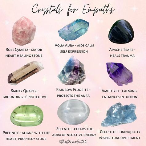 Crystals For Empaths Highly Sensitive, Crystals For Psychic Abilities, Crystals For Empaths, Crystal Knowledge, Magical Stuff, Witchcraft Crystals, Feel Deeply, Powerful Crystals, Witch Rituals