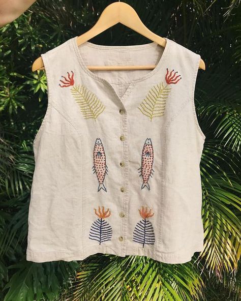 Linen Waistcoat, Embroidered Clothes, Vintage Linen, Upcycle Clothes, Sewing Clothes, Diy Clothes, Fashion Inspo Outfits, Hand Embroidered, Hand Embroidery