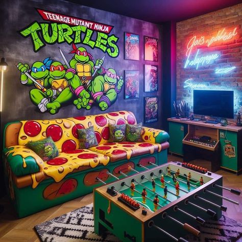 Ninja Turtle Room Decor, Ninja Turtles Art Draw, Tmnt Bedroom, Tmnt Room, Ninja Turtle Room, Ninja Turtle Bedroom, Tmnt Games, Turtle Room, Cartoon Character Costume