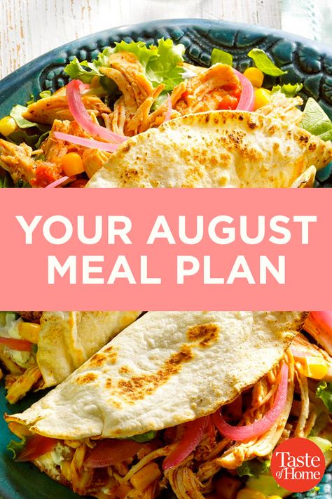 One Week Dinner Meal Plan, Monthly Dinner Menu Ideas Meal Planning, Sept Meal Plan, Healthy August Dinner Recipes, September Meal Plan Calendar, August Meal Ideas, Healthy Meal Planning Ideas Weekly, September Meal Ideas, August Dinner Ideas