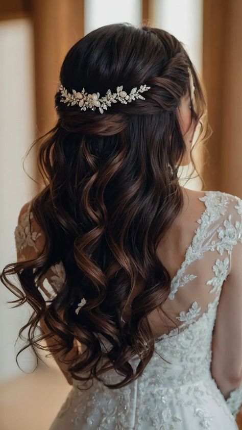 Top 15 Half Up Half Down Wedding Hairstyles: The Elegant Bride's Guide - TecArticles Simple Bride Hairstyles, Bridal Hair Half Up Half Down, Trendy Bangs, Half Up Wedding, Bridal Hair Down, Down Wedding Hairstyles, Bridal Hair Veil, Half Up Half Down Wedding, Wedding Updos