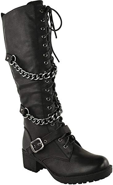 Fashion Thirsty Womens Knee High Mid Calf Lace Up Biker Punk Military Combat Boots Shoes Size 5 Womens Knee Boots, Combat Shoes, Converse Outfits, Military Combat Boots, Gothic Boots, Leather Knee Boots, Military Combat, Lace Up Combat Boots, Hype Shoes