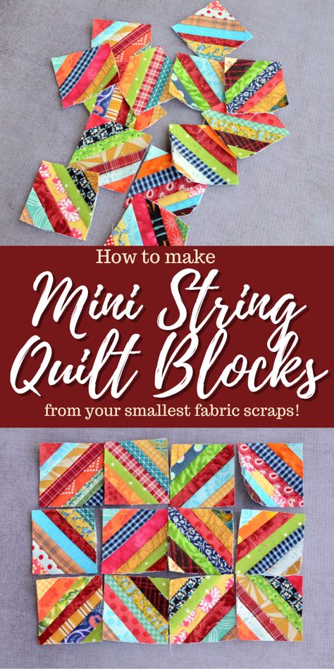 Mini String Quilt Blocks tutorial - collage cover photo Collage Cover, Crumb Quilt, Mini Quilt Patterns, String Quilt, Scrappy Quilt Patterns, String Quilts, Scrap Quilt Patterns, Quilt Block Tutorial, Strip Quilts