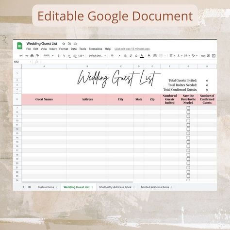 Editable Guest List Google Wedding Guest List Guest List - Etsy Wedding Guest List Spreadsheet, Guest List Spreadsheet, Address Book Template, Guest List Template, Free Wedding Planner Printables, Free Wedding Templates, Wedding Guest List Template, Free Wedding Planner, Wedding Planner Binder