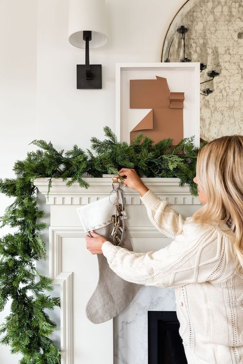 Our Step-by-Step Guide to Styling a Mantle - Studio McGee Studio Mcgee Mantle, Fireplace Mantle Height, Mantle Height, Styling A Mantle, Mcgee Christmas, Studio Mcgee Christmas, Mantle Styling, Holiday Mantle, Holiday Mantel