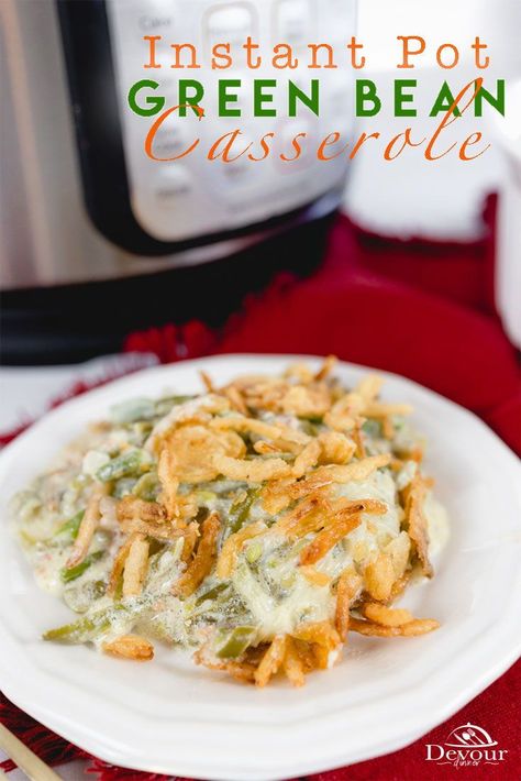 Warm and cozy, Instant Pot Green Bean Casserole is a Holiday recipe tradition. Topped with French Fried Onions, this is a must have recipe on the Thanksgiving dinner table. | instant pot green bean casserole from scratch | green bean casserole in instant pot | green bean casserole recipes with cheese | thanksgiving green bean casserole recipe | green bean casserole recipes thanksgiving | thanksgiving recipes side dishes green bean casserole Green Bean Casserole Instant Pot, Instant Pot Green Bean Casserole, Instant Pot Ham Recipe, Thanksgiving Green Bean, Thanksgiving Green Bean Casserole, Recipes For 4th Of July, Fun Dessert Recipes, Fresh Green Bean Casserole, Casserole Instant Pot