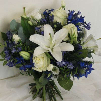 with a little yellow freesia, these would be like what I had at my 2nd wedding. having had two, I have no need of a 'wedding board' :-) Blue Wedding Flowers Bouquet, Midnight Blue Wedding, Dark Blue Wedding, Blue And White Wedding, Blue Wedding Bouquet, Lily Bouquet, A Bouquet Of Flowers, Blue Wedding Flowers, Prom Flowers