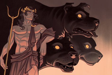 Hades Cerberus, July Illustration, Hades Aesthetic, Hades Greek Mythology, Greek Pantheon, Greek Mythology Gods, Greek Gods And Goddesses, Greek And Roman Mythology, Greek Mythology Art