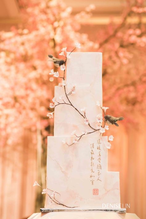 Cherry Blossom Wedding Cake, Cherry Blossom Wedding Theme, Nice Cakes, Sakura Wedding, Chinese Cake, Cherry Blossom Cake, Blossom Cake, Cherry Blossom Theme, Art Cakes