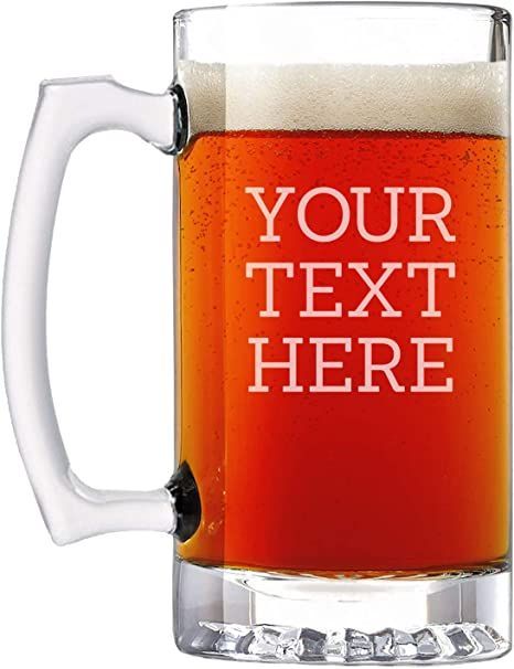 Personalized Etched Custom Message 25oz Glass Beer Mug, Custom Text, Your Text Here Gifts For Men Birthday, Men Birthday Gifts, Engraved Groomsmen Gifts, Personalized Beer Mugs, Birthday Gifts For Him, Ice Cream Floats, Men Birthday, All Beer, Drinking Buddies